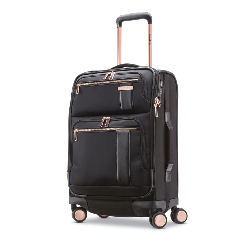 Black/Rose Gold Samsonite NuRoad Ladies Carry-On Spinner Softside Luggage | 382195-UOJ