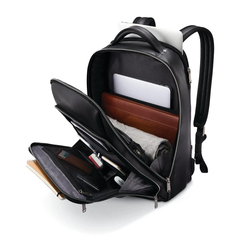 Black Samsonite Classic Leather Backpack Laptop Backpacks | 439125-PNV