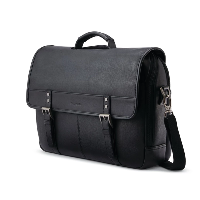 Black Samsonite Classic Leather Flapover Business Bags | 193786-YFM