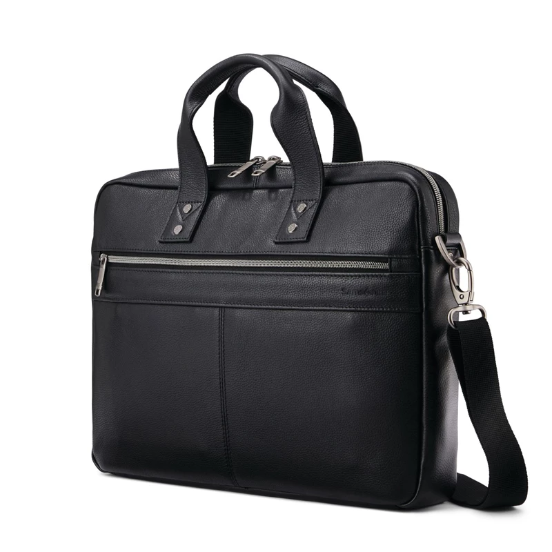 Black Samsonite Classic Leather Slim Brief Business Bags | 028619-GTD