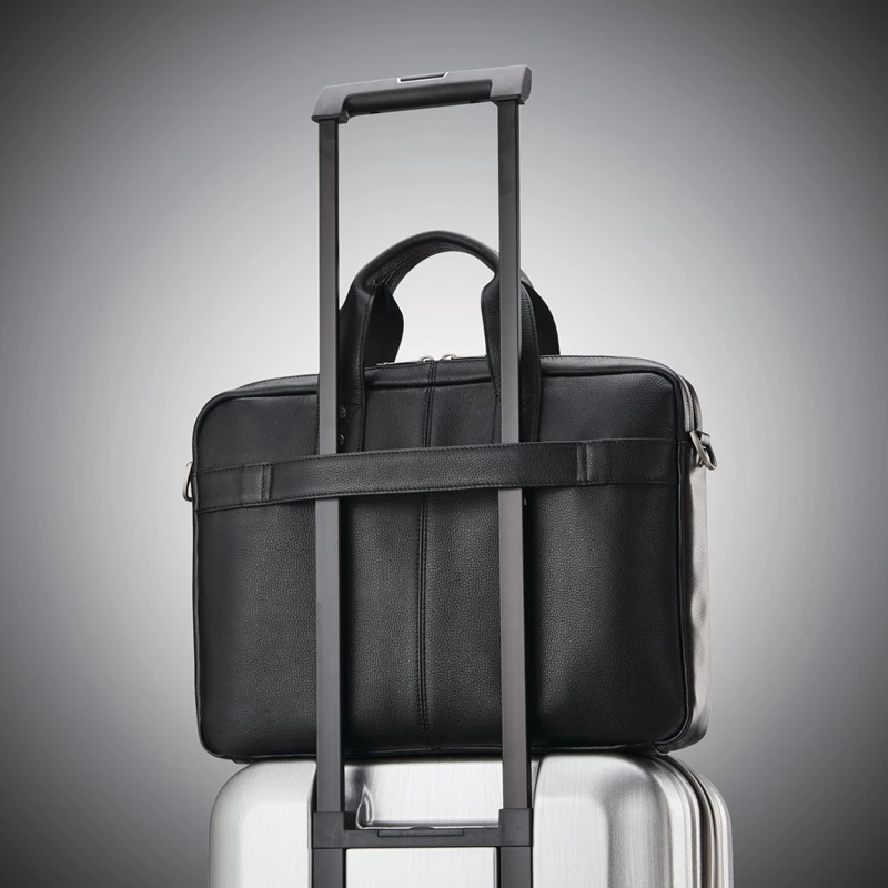 Black Samsonite Classic Leather Slim Brief Business Bags | 028619-GTD