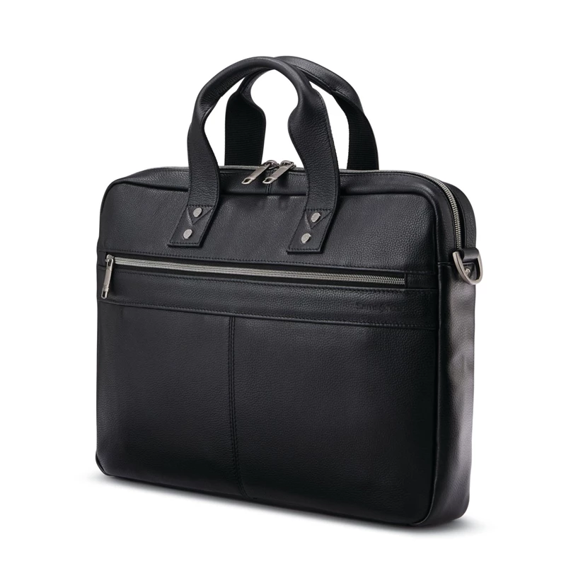 Black Samsonite Classic Leather Slim Brief Business Bags | 028619-GTD