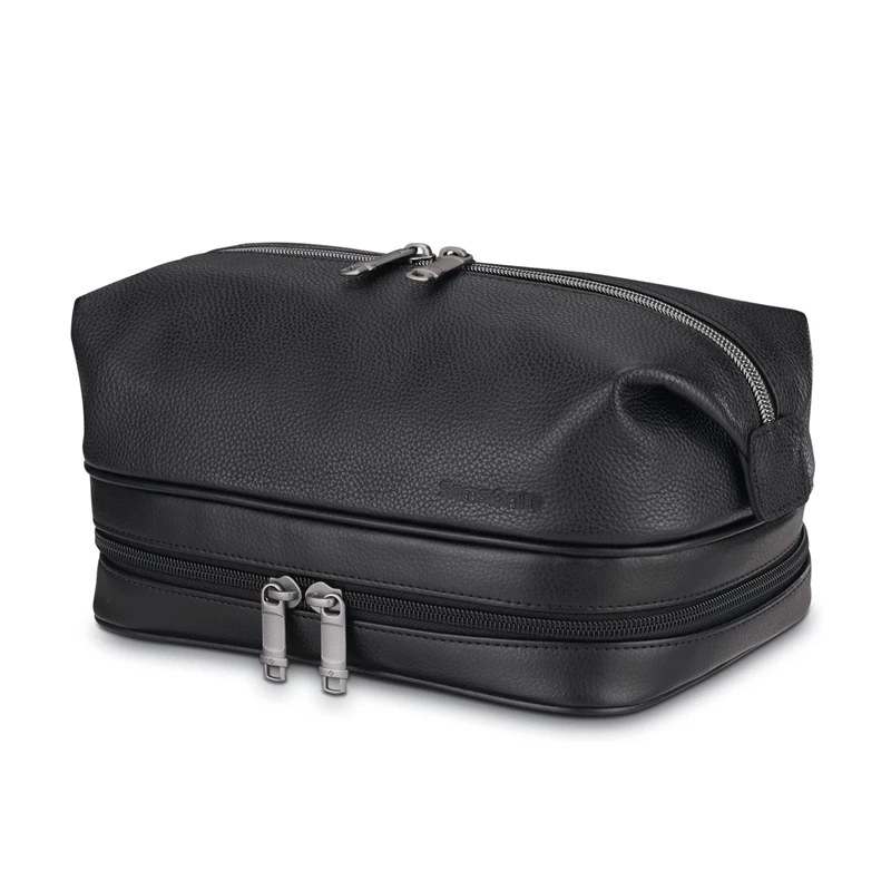 Black Samsonite Classic Leather Zip Bottom Travel Kit Toiletry & Cosmetic Kits | 174962-IFB