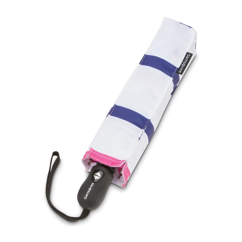 White/Blue/Pink Stripes Samsonite Compact Auto Open/Close Umbrella Umbrellas | 042768-NHV