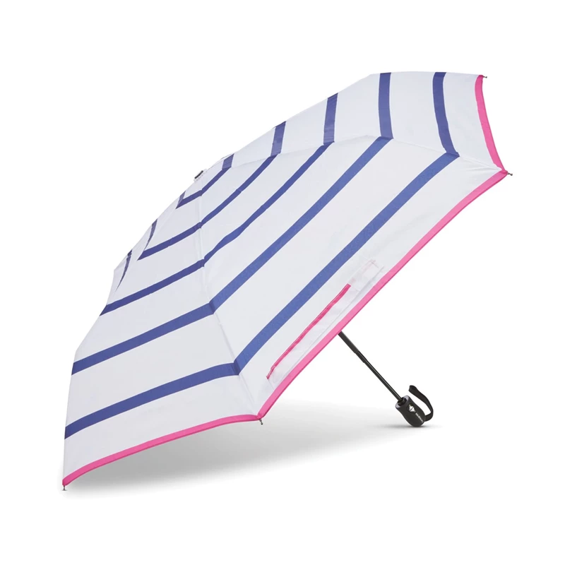 White/Blue/Pink Stripes Samsonite Compact Auto Open/Close Umbrella Umbrellas | 042768-NHV