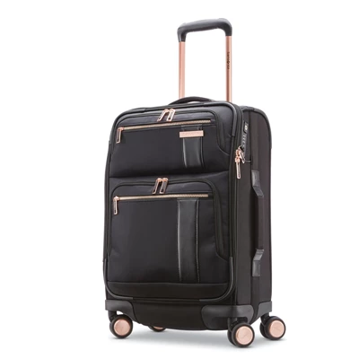 Black/Rose Gold Samsonite NuRoad Ladies Carry-On Spinner Softside Luggage | 382195-UOJ